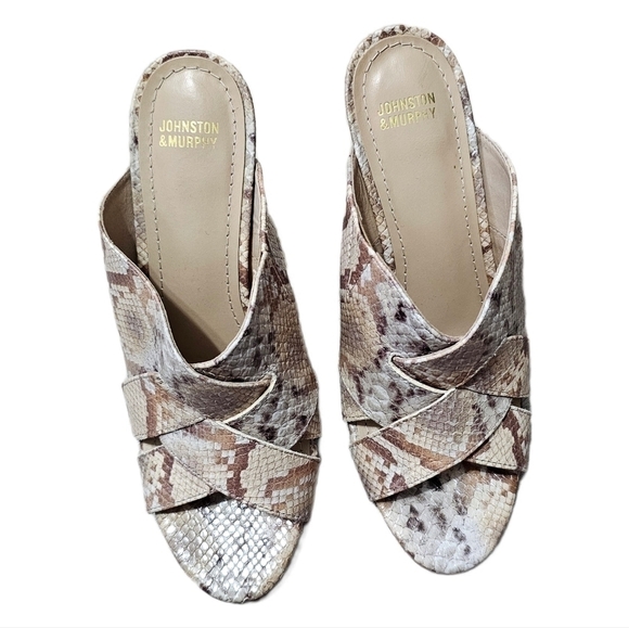 Snake print swifty mule sandals cream and brown block heel slip on sandal size 7 - Picture 2 of 10